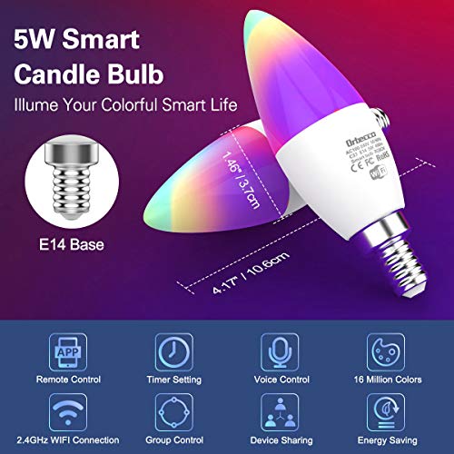 Orbecco [6PZS E14 Bombilla LED Inteligente WiFi 5W, RGB+W, Bombilla Vela Elegante Smart Bulb Control de Voz Compatible con Alexa Echo, Google Home con 16 Millones de RGB - Blanco