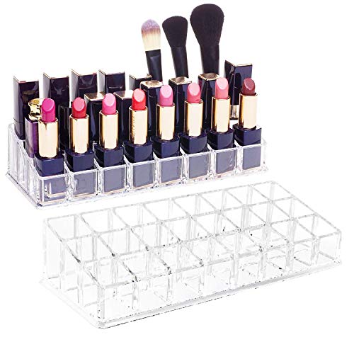 Organizador del Maquillaje del Lápiz Labial,Organizador de Maquillaje Transparente de 24 Space, Expositor de Cosméticos, Pintalabios,Estante de La Muestra Cosmética(2 pcs)