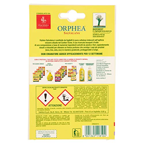 ORPHEA Salvalana – Sticky para cajones y armarios, protege la lana y los ropa más Preziosi para un intera Temporada, AL Perfume Natural De Flores – 9.75 G 12 Sticky emanatori