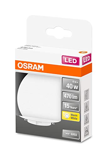 OSRAM LED STAR GX53 Bombilla LED GX53, 6W , 40W equivalente a , Ángulo de radiación 100 °, 2700 K , Blanco cálido