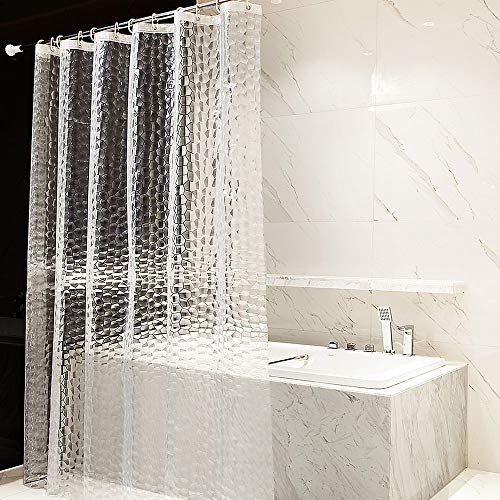 OTraki Cortina Baño 180 x 200 cm Antimoho Impermeable Cortina Ducha EVA Sin PVC 3D Cortina Bañera Semi-Transparente Lavable Shower Curtian con 12 Ganchos a Prueba de Herrumbre