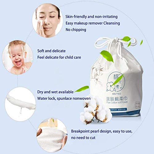 OUKAIDE Toalla Facial Desechable 100% No-Tejida Paño y Toallita Facial Toalla de Algodón Facial Suave Toalla de Limpieza Toallitas para la Cara Toalla de Belleza Moreultipropósito(100 Pcs/Roll)