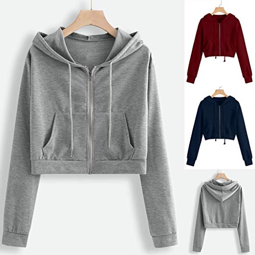 Overdose Sudadera con Capucha A Rayas De Manga Larga para Mujer Sudadera con Capucha De Color SóLido Jumper con Capucha Roja Tops Blusa De Mujer Casual