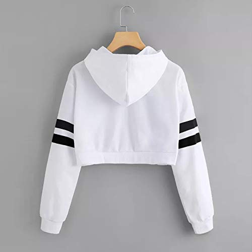 Overdose Sudadera con Capucha De Manga Larga De Las Mujeres SóLidas Mejor Venta Sudadera con Capucha De Las Tapas De La Blusa Corta Ocasional Abrigo Blanco