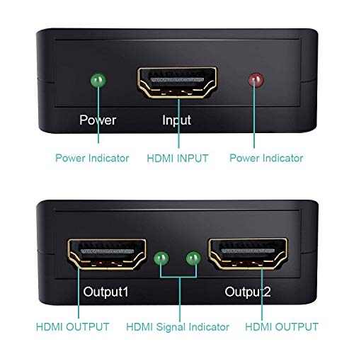 Ozvavzk HDMI Splitter,4k HDMI 1x2 Adaptadores 1 Entrada 2 Salida Duplicador Full HD 2160p 3D HDMI Amplificador Soporte HDMI 1.4 Versión HDCP.