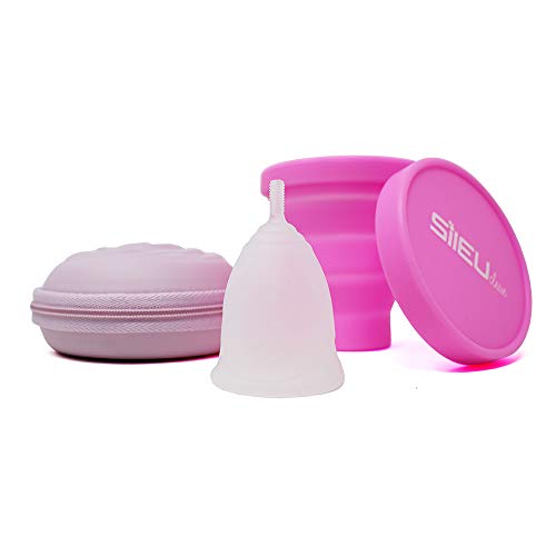 Pack Sileu Travel: Copa menstrual Rose - Modelo de iniciación - Talla S, Transparente, Flexibilidad Standard + Estuche de Flor Rosa + Esterilizador Plegable, Rosa