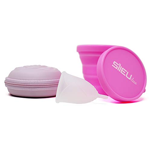 Pack Sileu Travel: Copa menstrual Rose - Modelo de iniciación - Talla S, Transparente, Flexibilidad Standard + Estuche de Flor Rosa + Esterilizador Plegable, Rosa