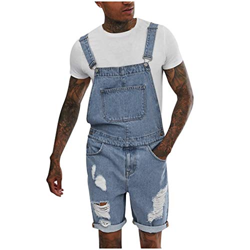 Pantalones Vaqueros Cortos de Hombres Jumpsuit Pantalones con Peto Streetwear Lavados Jeans Rotos Men Pants Deportivos Casuales Short Pantalón Corto Verano MMUJERY