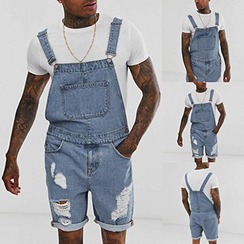 Pantalones Vaqueros Cortos de Hombres Jumpsuit Pantalones con Peto Streetwear Lavados Jeans Rotos Men Pants Deportivos Casuales Short Pantalón Corto Verano MMUJERY