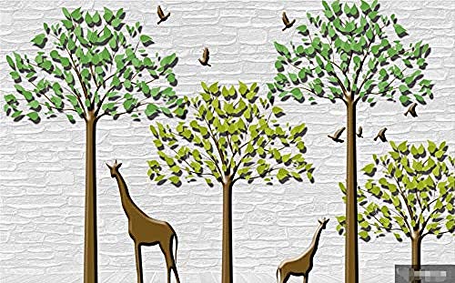 Pared de ladrillo moderna de los pájaros del vuelo de los árboles del extracto de los alces para los Pared Pintado Decoración dormitorio Fotomural sala sofá mural dormitorio background-350cm×256cm