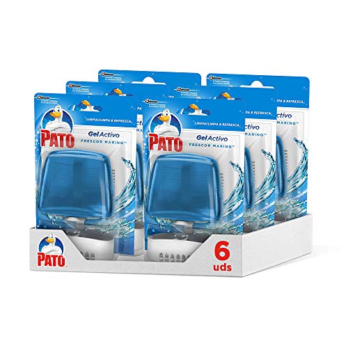 Pato - Gel Activo colgador para inodoro Marine, limpia y perfuma (Pack de 6)