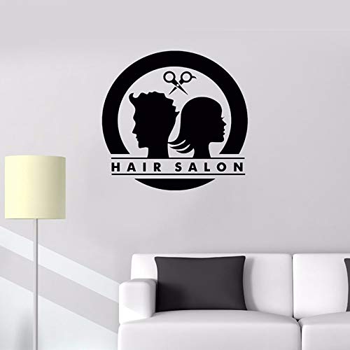 Peinados masculinos y femeninos pegatinas de pared peluquería logo vinilo tatuajes de pared extraíble peluquería decoración mural decoración pegatinas de pared A1 57x55cm