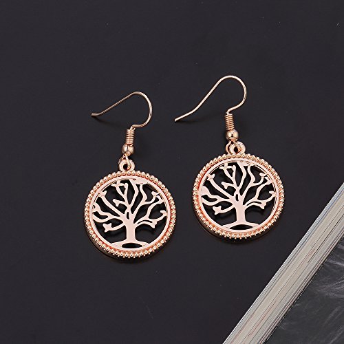 Pendiente Tree of Life para mujer, Pendiente colgante Regalo para niña Pendiente de oro Pendiente de aro de acero inoxidable (Oro rosa)