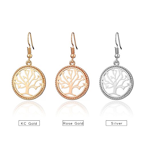 Pendiente Tree of Life para mujer, Pendiente colgante Regalo para niña Pendiente de oro Pendiente de aro de acero inoxidable (Oro rosa)