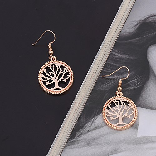 Pendiente Tree of Life para mujer, Pendiente colgante Regalo para niña Pendiente de oro Pendiente de aro de acero inoxidable (Oro rosa)