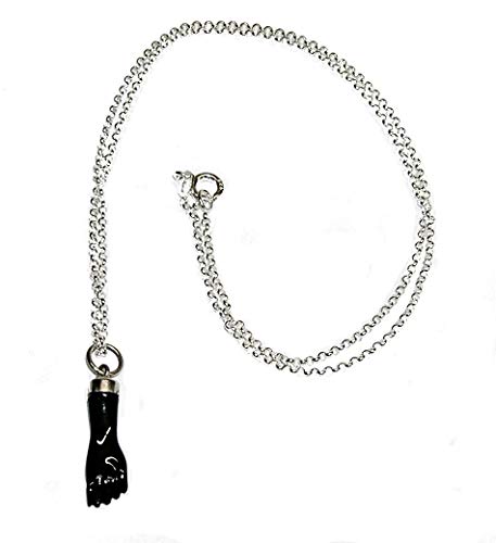 perlascarel Collar Colgante higa, figa Negra Protectora 20 mm Plata de Ley con Cadena Plata de Ley 40 cm y Estuche