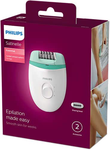 PHILIPS BRE245/00/WH/GN Depiladora Satinelle BRE245/00 Essential, 2 Velocidades, Plastic, Verde, Blanco