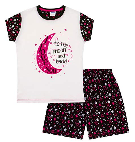 Pijama corto para niñas con texto "I Love You to The Moon Back Negro Negro ( 7-8 Años