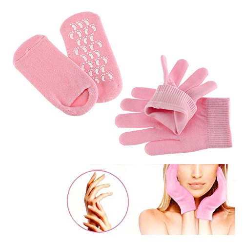 Pinkiou Soften SPA Gel Hidratante guantes y calcetines para hidratar el cuidado de la piel agrietada (Rosa)