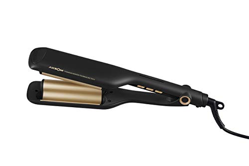 Pinza Rizadora Wavess TKT Axsom Electronics, Plancha con cerámica avanzada de Titanio con Aceite de Queratina y Turmalina. Ondulador de pelo Zig Zag, Plancha de pelo para ondas surferas