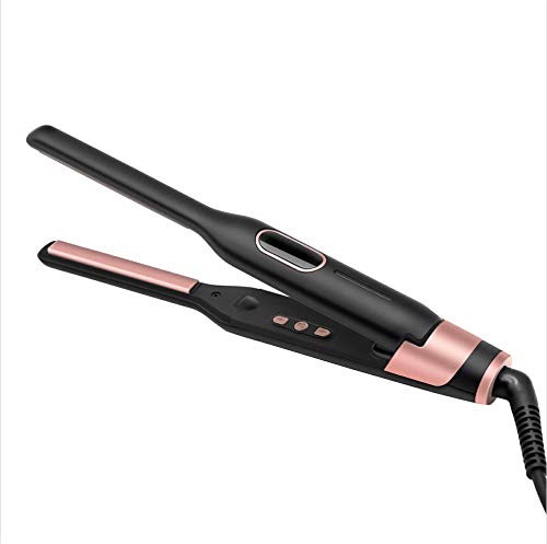 Plancha de Pelo,Alisador y Rizador 2 en 1 para Curl & Straight en Cerámica Temperatura Ajustable 145°C-230° 1cm Plancha Pequeña Para Hombres y Mujeres(Oro rosa negro)