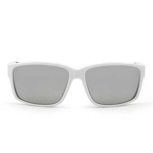 Polarizadas Deporte Gafas de Sol Espejo Envolver Alrededor Conducir Pescar Hombre Mujer(Blanco/Plateado)