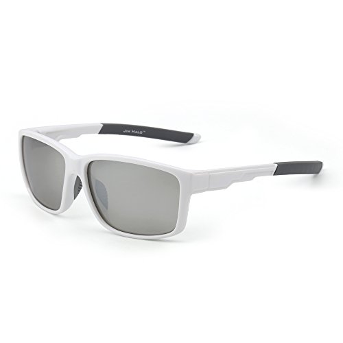 Polarizadas Deporte Gafas de Sol Espejo Envolver Alrededor Conducir Pescar Hombre Mujer(Blanco/Plateado)