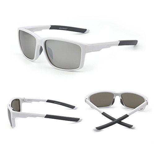 Polarizadas Deporte Gafas de Sol Espejo Envolver Alrededor Conducir Pescar Hombre Mujer(Blanco/Plateado)