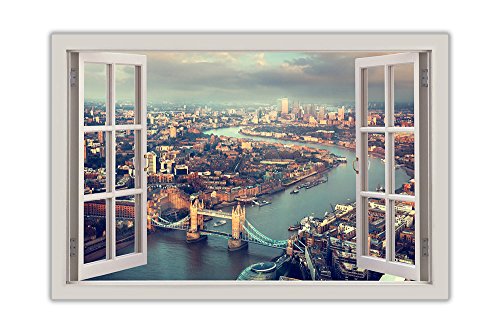 Póster de paisaje veraniego de Londres con vista aérea y ventana, Papel Brillante, 04- A0 = 118.9cm x 84.1cm