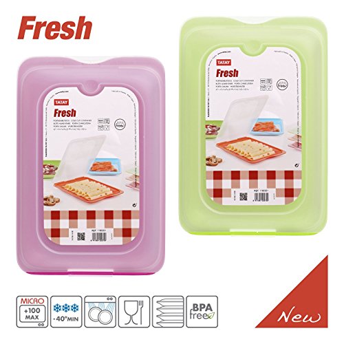 PracticFood Lote 2 Porta Embutidos y Alimentos Fresh en Colores Rosa y Verde, Medidas 17 x 3.2 x 25.2 cm