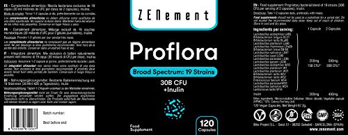 Proflora, Probióticos, 120 Cápsulas | 19 cepas (30 mil millones de UFC) + Inulina | Salud Digestiva & Sistema Inmune | de Zenement