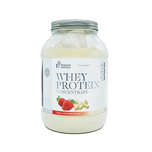 Proteina Whey Premium 1kg - Sabor Chocolate Blanco y Fresa - Marca España - Sin Azúcares añadidos - Potential Nutrition