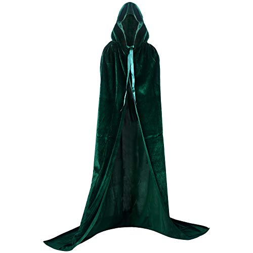 Proumhang Largo Capa con Capucha Terciopelo Disfraz de Halloween para Mujeres Hombres Halloween Carnaval Navidad Fiesta Disfraces Verde