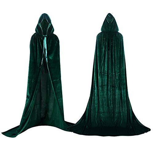 Proumhang Largo Capa con Capucha Terciopelo Disfraz de Halloween para Mujeres Hombres Halloween Carnaval Navidad Fiesta Disfraces Verde