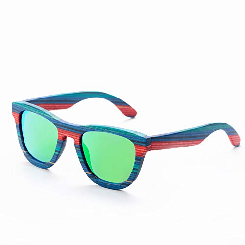 PSSYXT Gafas de sol Blue Colored wooden frame sunglasses Polarized women men sun glasses Beach Anti-UV eyeglasses for,Black