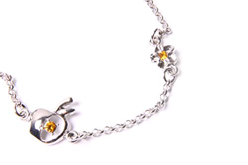 Pulsera de cadena de color plata fina con flores, dijes de manzana y círculo con cuentas de jengibre y diamantes de imitación, joyería elegante para mujer (T607)