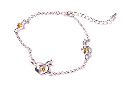 Pulsera de cadena de color plata fina con flores, dijes de manzana y círculo con cuentas de jengibre y diamantes de imitación, joyería elegante para mujer (T607)