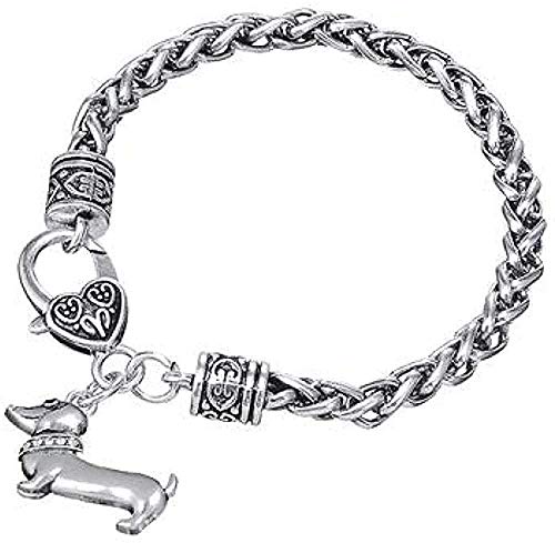 Pulsera Marrón Piedra de Cristal Dachshund Perro Pet Charm Broche de Langosta Pulsera para Amante de los Animales Longitud de Cadena 20Cm Hombre Mujer Pulsera Brazalete Hermana Regalo