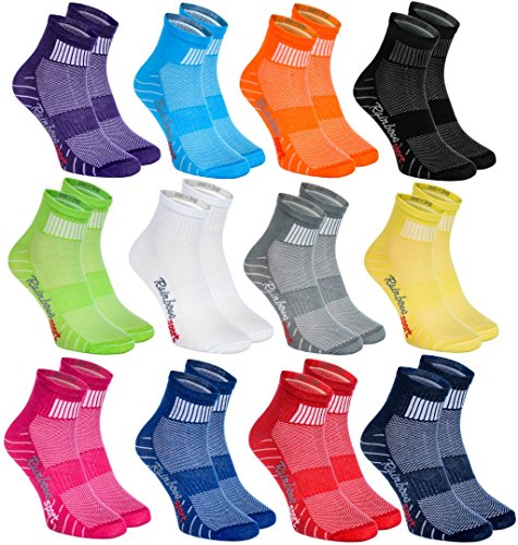 Rainbow Socks - Hombre Mujer Calcetines Deporte Colores de Algodón - 12 Pares - Multicolor - Talla 36-38