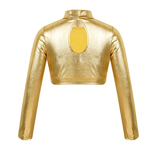 ranrann Top de Danza Ballet Manga Larga para Niña Maillot de Charol Brillante Leotardo de Gimnasia Rítmica Camiseta Deportiva Patinaje Fitness Dorado 8 Años