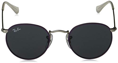 Ray-Ban Junior Round Lentes, Parte Superior de Goma Violeta Sobre Plata/Gris Oscuro, 44 Unisex niños