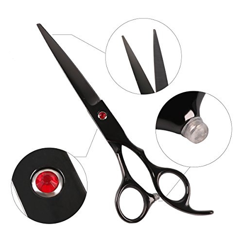 RCruning-EU Tijeras de Perro Set 7inch Stainless Steel Scissor with Combs Trimmer Kits Kit de Peluquería Canina Perros y Gatos for Perros Gatos Mascotas-Black