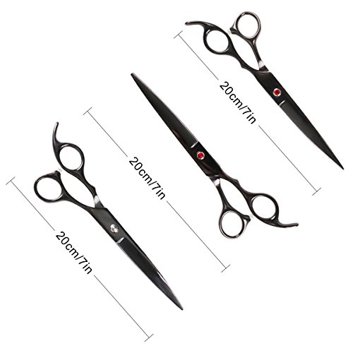 RCruning-EU Tijeras de Perro Set 7inch Stainless Steel Scissor with Combs Trimmer Kits Kit de Peluquería Canina Perros y Gatos for Perros Gatos Mascotas-Black