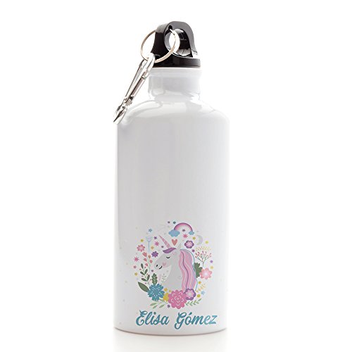 Regalo Original Cantimplora Infantil de Aluminio Personalizada con Nombre y Unicornio para la Vuelta al Cole 400ml