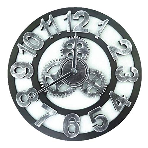 Reloj de pared 3D vintage Relojes de pared con números romanos hechos a mano Equipo industrial Decoración europea para sala de estar Restaurante Oficina Bar Cocina (Color: Plata, Tamaño: 45 cm plata