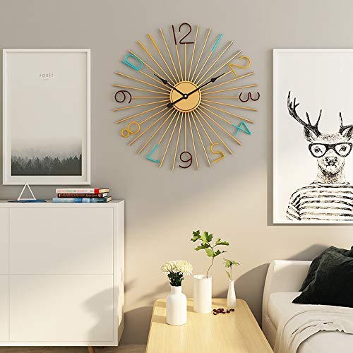 Reloj de pared de metal grande, números arábigos 3D sin marco Reloj de pared silencioso artesanal de hierro colorido hecho a mano para decoración moderna del hogar Colgante artesanal regalo, 60 cm