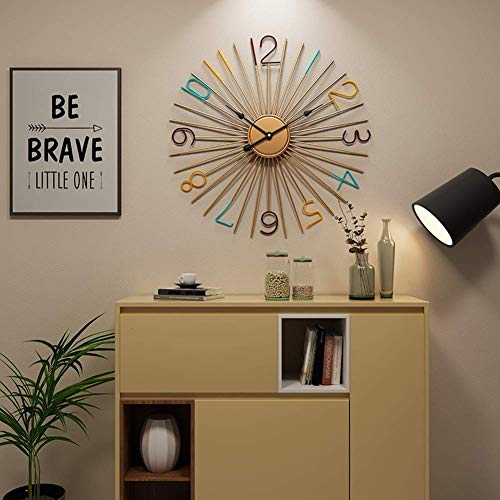 Reloj de pared de metal grande, números arábigos 3D sin marco Reloj de pared silencioso artesanal de hierro colorido hecho a mano para decoración moderna del hogar Colgante artesanal regalo, 60 cm