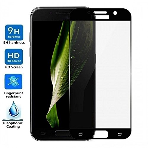 REY Protector de Pantalla Curvo para Samsung Galaxy A3 2017, Negro, Cristal Vidrio Templado Premium, 3D / 4D / 5D