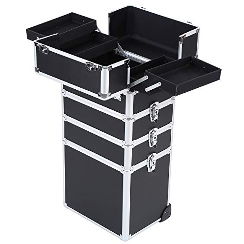 Ridgeyard 5 en 1 universal beauty case trolley Maletín para maquillaje Estuche de maquillaje Neceser de viaje- Negro con Silve Edge