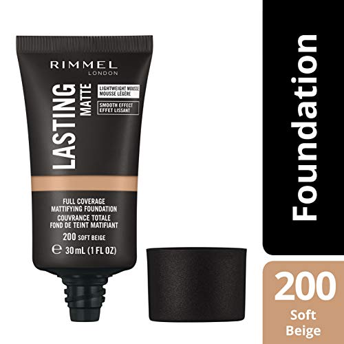 Rimmel Lasting Matte Foundation, Base de Maquillaje, Tono 200, 41.5 g, Beige Suave